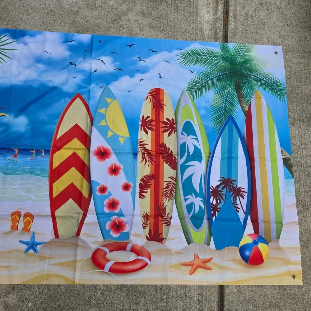Summer Beach Surf Van Tapestry Tropical Ocean Backdrop Party Wall Decor 72x44